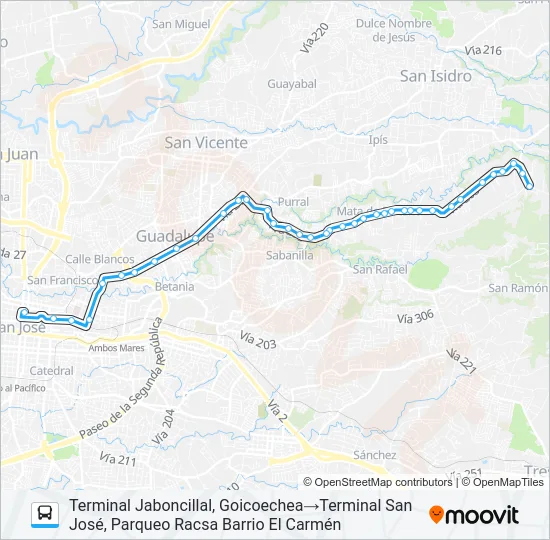 SAN JOSÉ - GUADALUPE - EL CARMÉN Bus Line Map