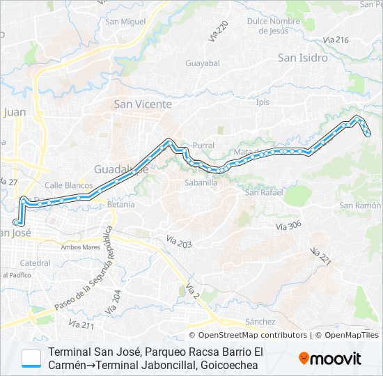 SAN JOSÉ - GUADALUPE - EL CARMÉN bus Line Map
