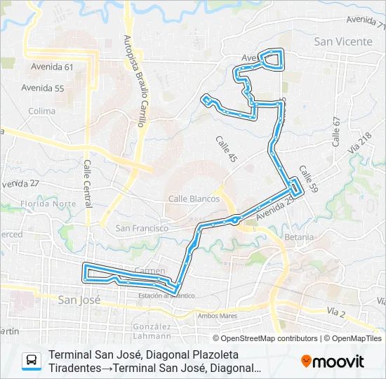 SAN JOSÉ - GUADALUPE - BARRIO PILAR Bus Line Map