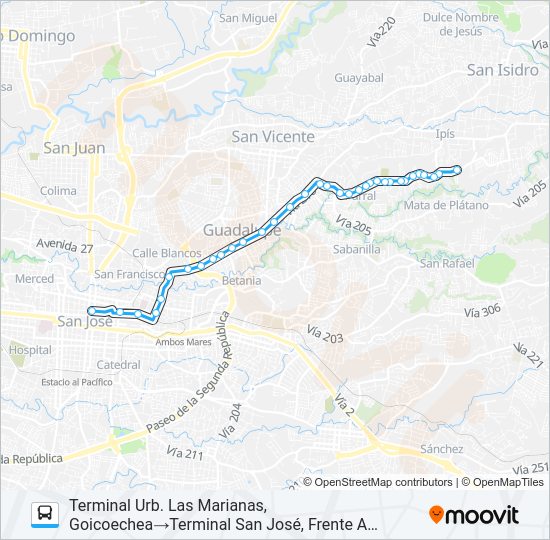 Mapa de SAN JOSÉ - KURÚ - URB. LAS MARIANAS de autobús
