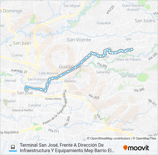 Mapa de SAN JOSÉ - KURÚ - URB. LAS MARIANAS de autobús