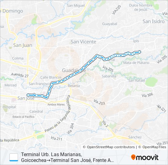 SAN JOSÉ - KURÚ - URB. LAS MARIANAS bus Line Map