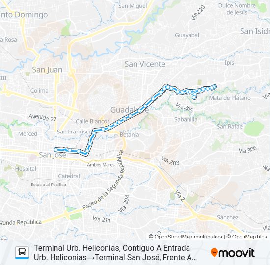 Mapa de SAN JOSÉ - EL ALTO GUADALUPE - HELICONIAS de autobús