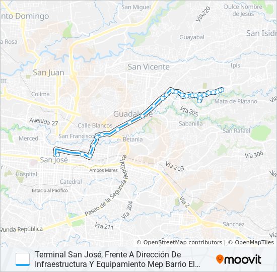 SAN JOSÉ - EL ALTO GUADALUPE - HELICONIAS bus Line Map