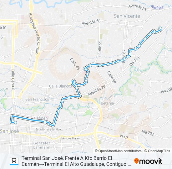 Mapa de SAN JOSÉ - SAN ANTONIO - EL ALTO GUADALUPE de autobús