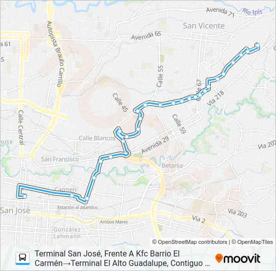 SAN JOSÉ - SAN ANTONIO - EL ALTO GUADALUPE Bus Line Map