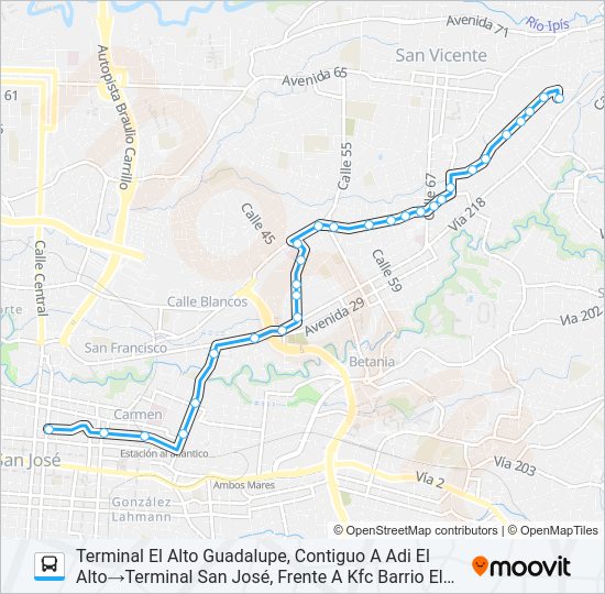 SAN JOSÉ - SAN ANTONIO - EL ALTO GUADALUPE Bus Line Map