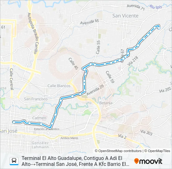 Mapa de SAN JOSÉ - SAN ANTONIO - EL ALTO GUADALUPE de autobús