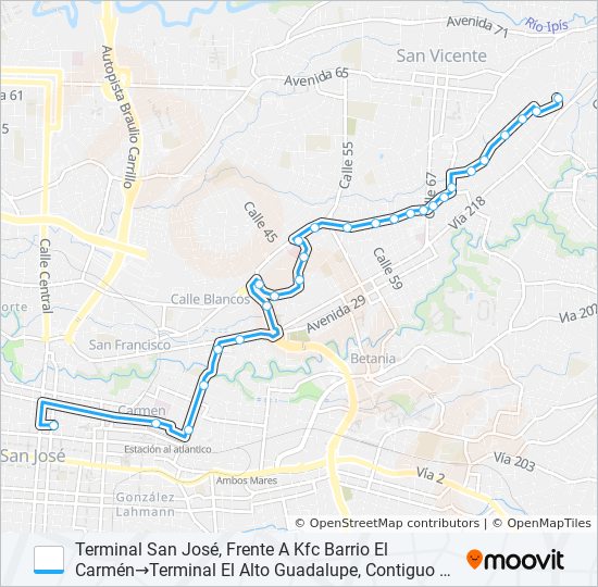 SAN JOSÉ - SAN ANTONIO - EL ALTO GUADALUPE bus Line Map