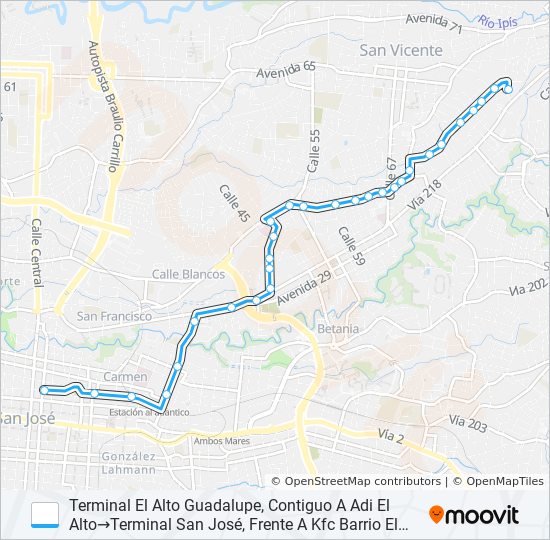 SAN JOSÉ - SAN ANTONIO - EL ALTO GUADALUPE bus Line Map