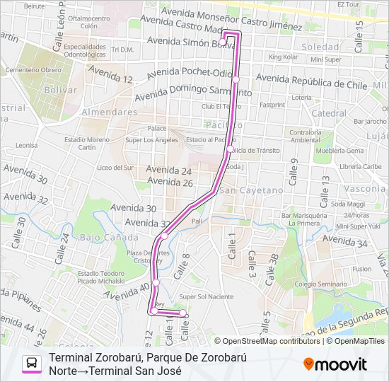 Mapa de SAN JOSÉ - LUNA PARK - ZOROBARÚ de autobús