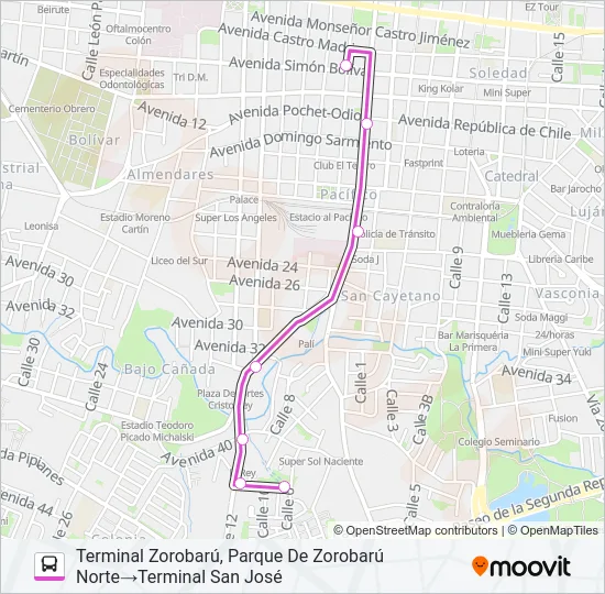 SAN JOSÉ - LUNA PARK - ZOROBARÚ Bus Line Map