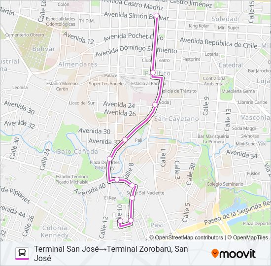 SAN JOSÉ - LUNA PARK - ZOROBARÚ Bus Line Map