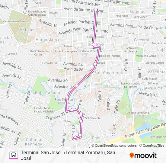 SAN JOSÉ - LUNA PARK - ZOROBARÚ Bus Line Map