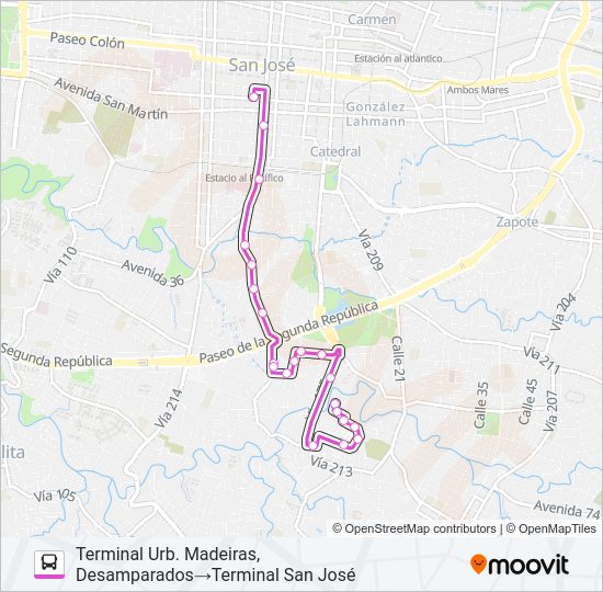 Mapa de SAN JOSÉ - MONTE AZUL - LOMA LINDA de autobús