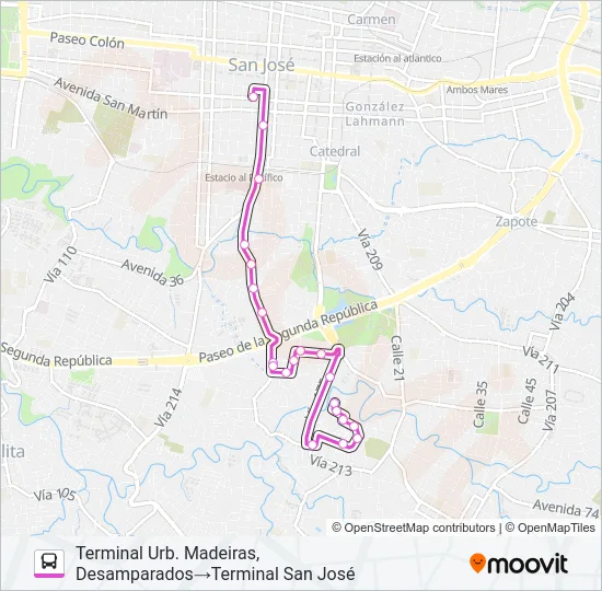 SAN JOSÉ - MONTE AZUL - LOMA LINDA Bus Line Map