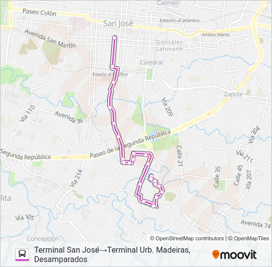 SAN JOSÉ - MONTE AZUL - LOMA LINDA Bus Line Map