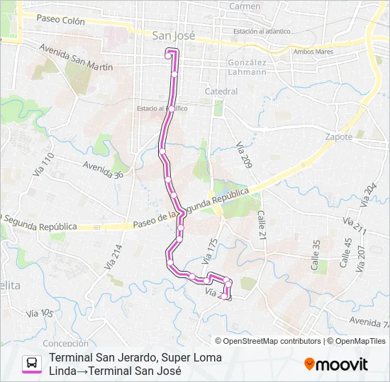 SAN JOSÉ - PASO ANCHO - LOMA LINDA Bus Line Map