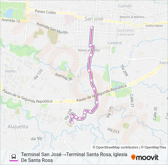 SAN JOSÉ - PASO ANCHO - SANTA ROSA Bus Line Map