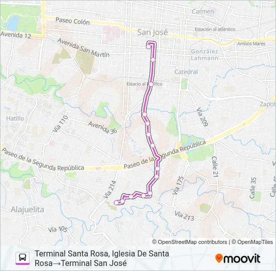 SAN JOSÉ - PASO ANCHO - SANTA ROSA Bus Line Map