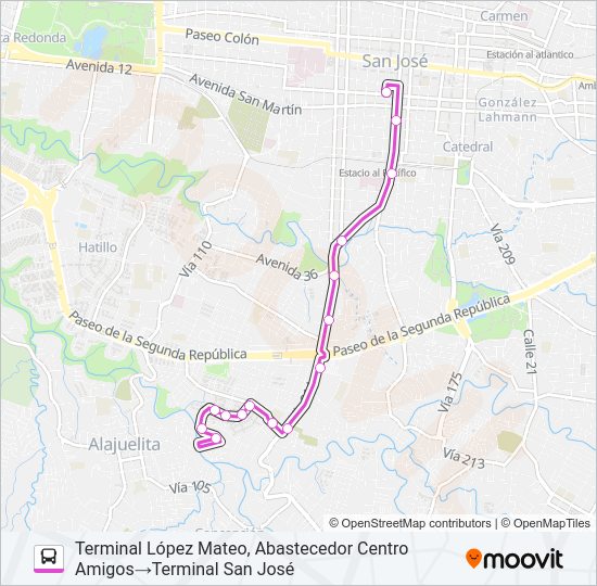 SAN JOSÉ - SAN SEBASTIÁN - LOPEZ MATEOS Bus Line Map