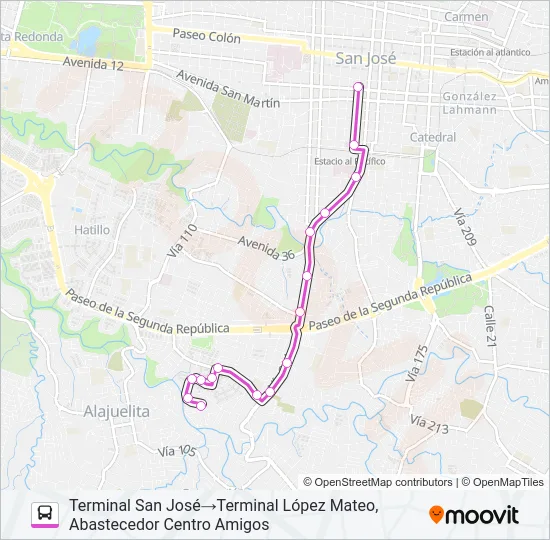SAN JOSÉ - SAN SEBASTIÁN - LOPEZ MATEOS Bus Line Map