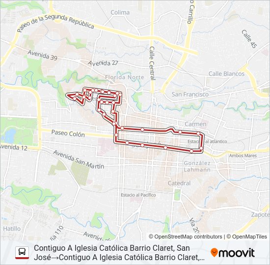 Mapa de SAN JOSÉ - BARRIO MÉXICO de autobús