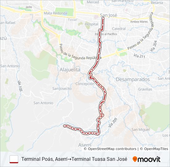 SAN JOSÉ - POÁS DE ASERRÍ bus Line Map