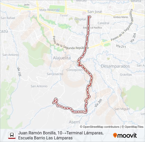 Mapa de SAN JOSÉ - POÁS - LÁMPARAS de autobús