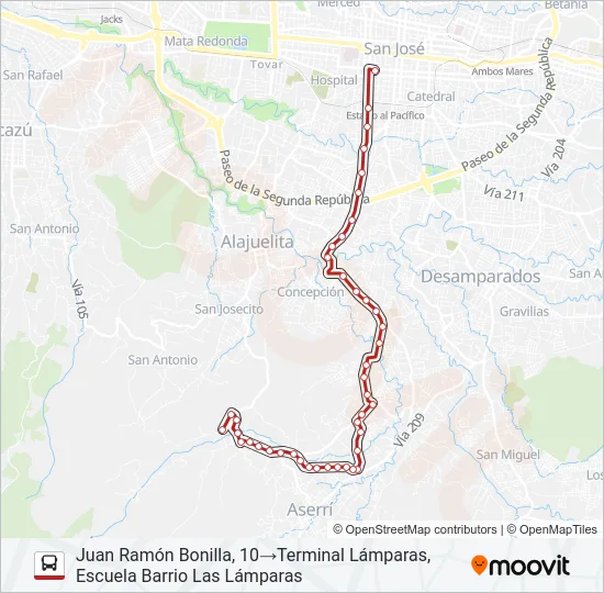 SAN JOSÉ - POÁS - LÁMPARAS Bus Line Map