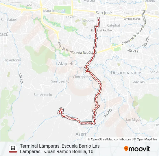 SAN JOSÉ - POÁS - LÁMPARAS Bus Line Map