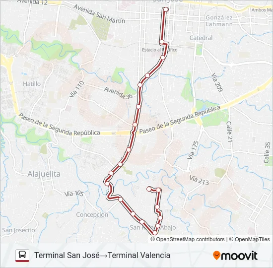 SAN JOSE - VALENCIA POR IGLESIA Bus Line Map