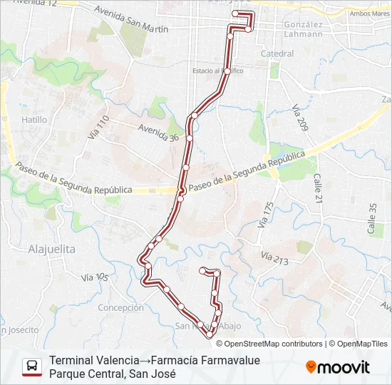 SAN JOSE - VALENCIA POR IGLESIA Bus Line Map