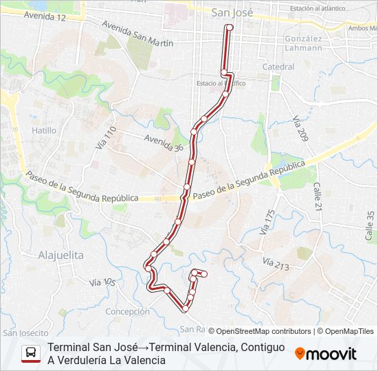Mapa de SAN JOSÉ - VALENCIA POR VIZCAYA de autobús