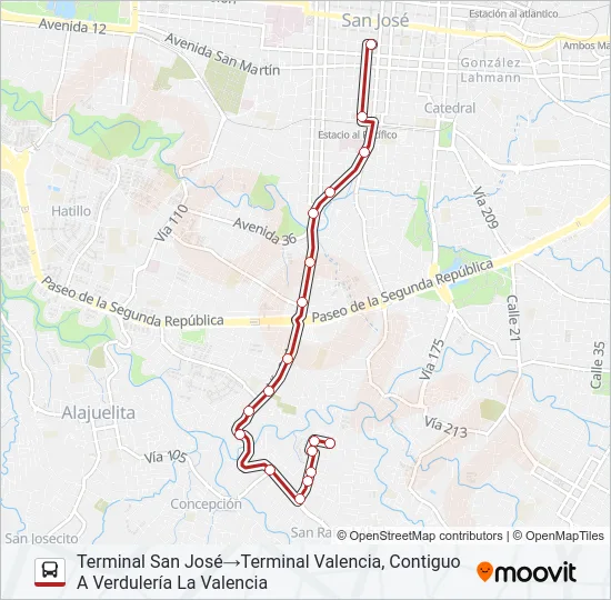 SAN JOSÉ - VALENCIA POR VIZCAYA Bus Line Map