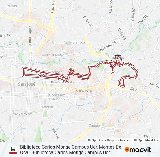 SAN JOSÉ - BARRIO ESCALANTE - UCR Bus Line Map
