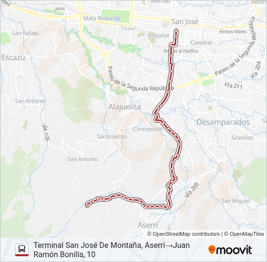 Mapa de SAN JOSÉ - POÁS - SAN JOSÉ DE LA MONTAÑA de autobús