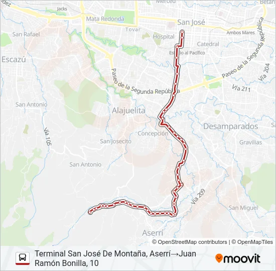 SAN JOSÉ - POÁS - SAN JOSÉ DE LA MONTAÑA Bus Line Map