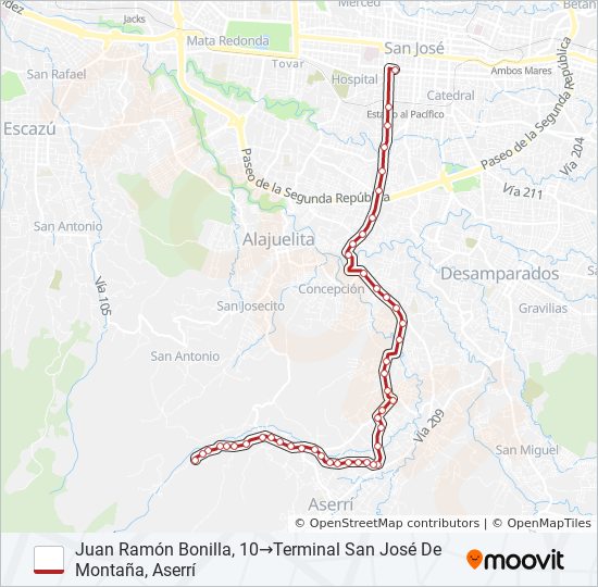 SAN JOSÉ - POÁS - SAN JOSÉ DE LA MONTAÑA bus Line Map