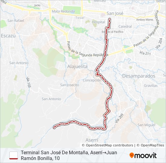 Mapa de SAN JOSÉ - POÁS - SAN JOSÉ DE LA MONTAÑA de autobús