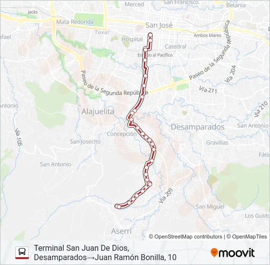 SAN JOSE - SAN JUAN DE DIOS DE DESAMPARADOS Bus Line Map