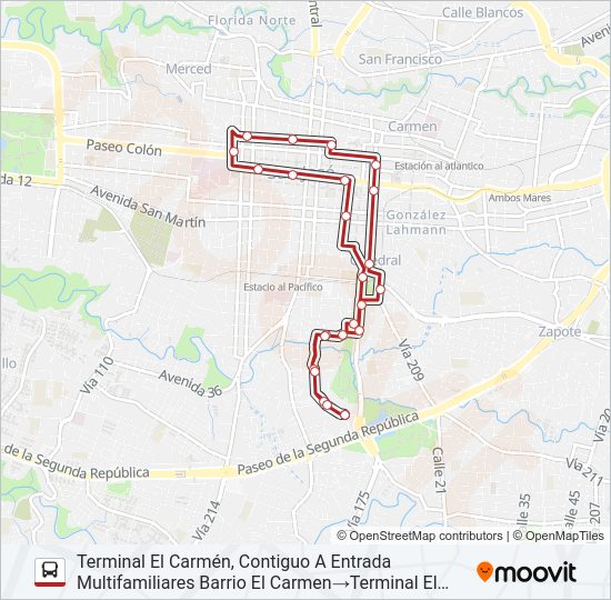 Mapa de SAN JOSÉ - LA CRUZ - SAN CAYETANO - EL CARMEN de autobús