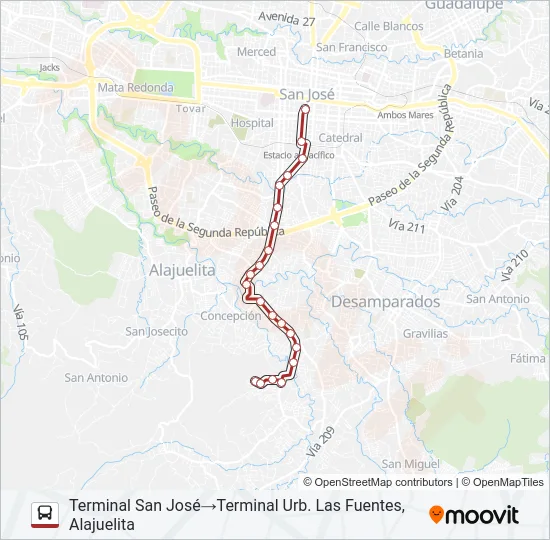 SAN JOSÉ - SAN RAFAEL ABAJO - BARRIO LAS FUENTES Bus Line Map