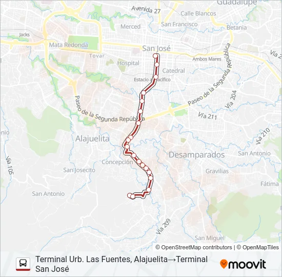 SAN JOSÉ - SAN RAFAEL ABAJO - BARRIO LAS FUENTES Bus Line Map