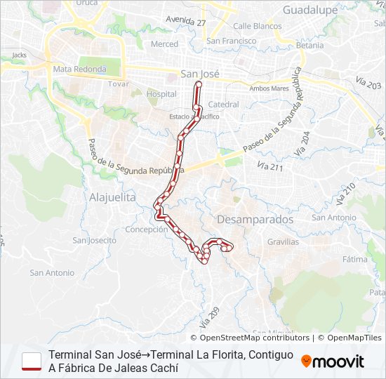 Mapa de SAN JOSÉ - SAN RAFAEL ABAJO - SANTA CECILIA - LA FLORITA de autobús