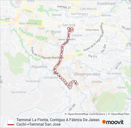 SAN JOSÉ - SAN RAFAEL ABAJO - SANTA CECILIA - LA FLORITA bus Line Map