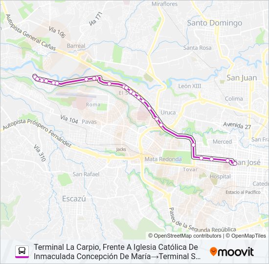Mapa de SAN JOSÉ - LA CARPIO POR PISTA de autobús