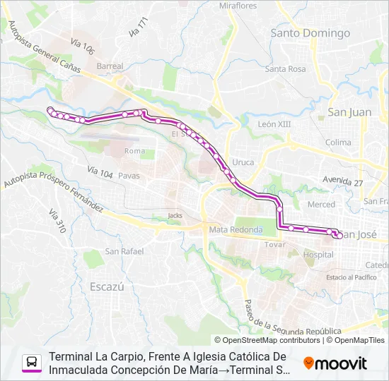 SAN JOSÉ - LA CARPIO POR PISTA Bus Line Map