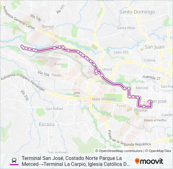 SAN JOSÉ - LA CARPIO POR PISTA Bus Line Map