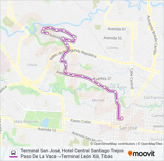 SAN JOSÉ - LA URUCA - LEÓN XIII Bus Line Map